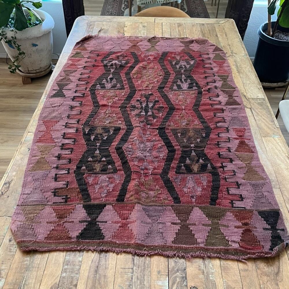Vintage Turkish Flat Woven Rug Home Decor Wool Kilim 55x36" - Picture 8 of 9
